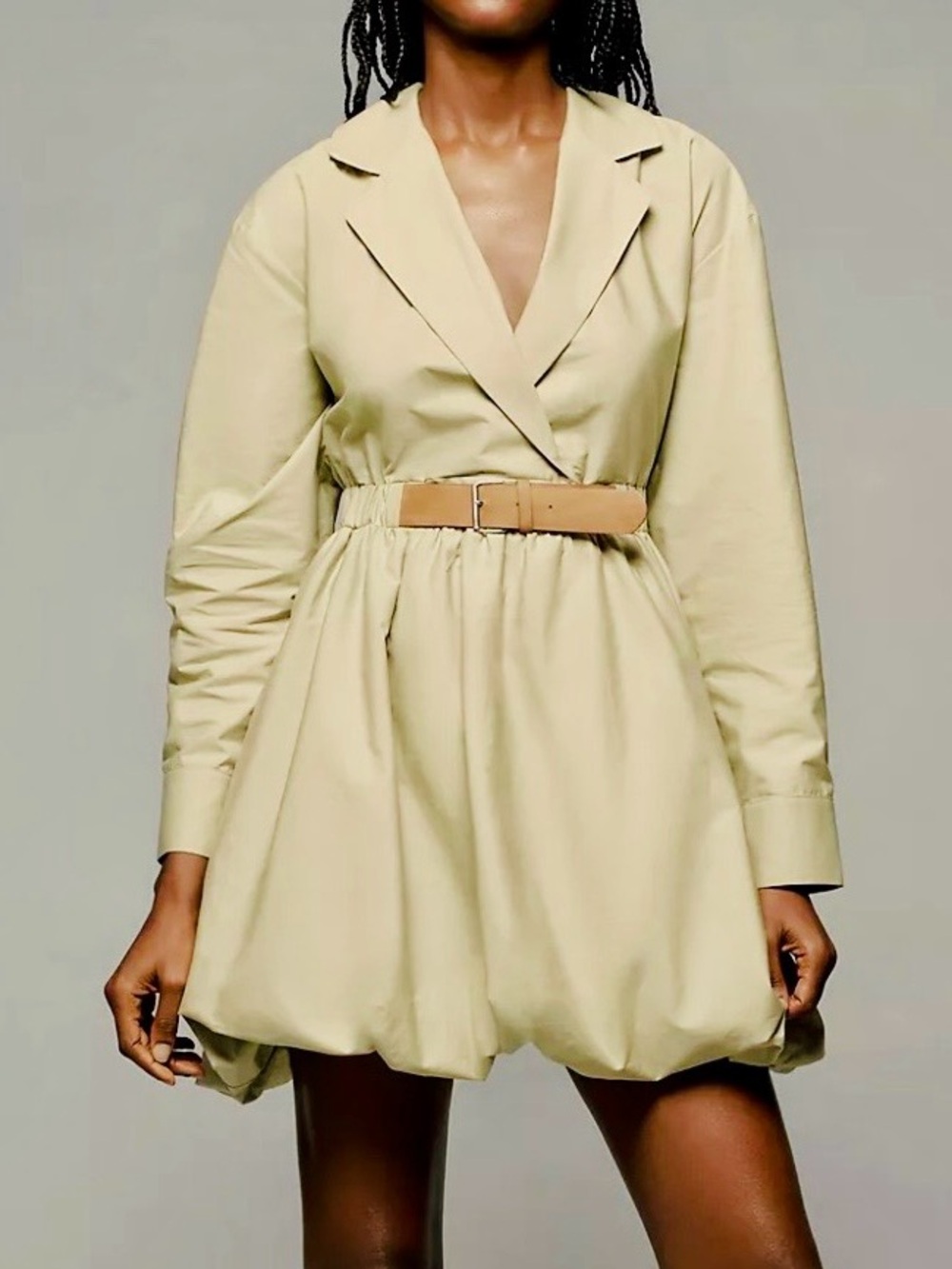 Anthropologie Maeve Tailored V-Neck Sage Green Belted Shirt Dress w/ Bubble Hem